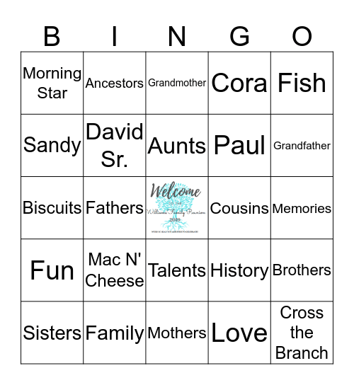 Williams Family Reunion Bingo Card