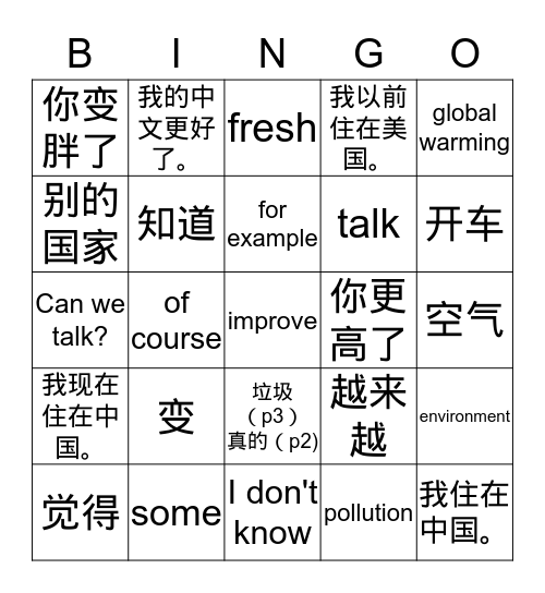 Caring for our planet vocab review  Bingo Card