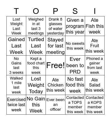TOPS Bingo Card