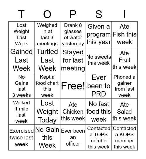 TOPS Bingo Card