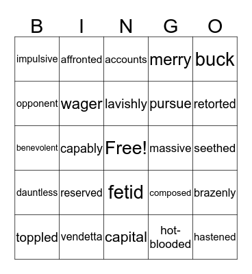 Vocabulary 19-40 Bingo Card