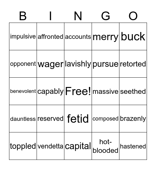 Vocabulary 19-40 Bingo Card