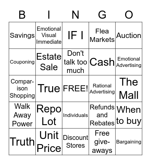 Personal Finance Bingo  Bingo Card