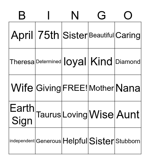 Theresa Bingo Card