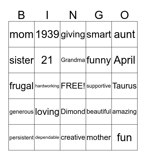 Theresa Bingo Card