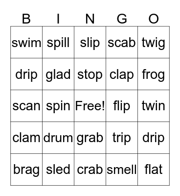 Initial 2 Letter Blends! Bingo Card
