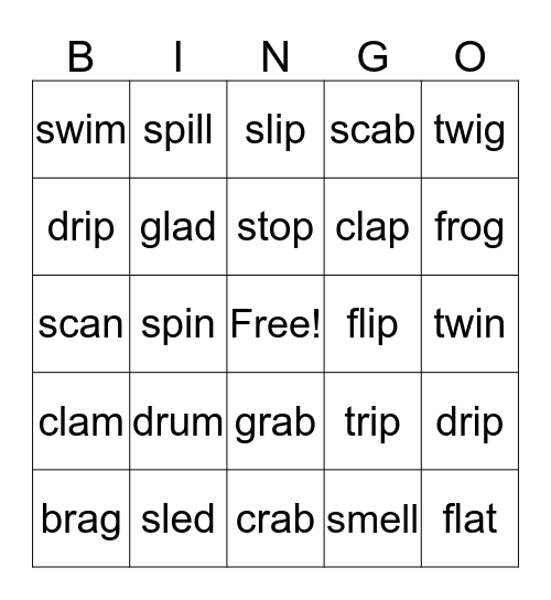 Initial 2 Letter Blends! Bingo Card