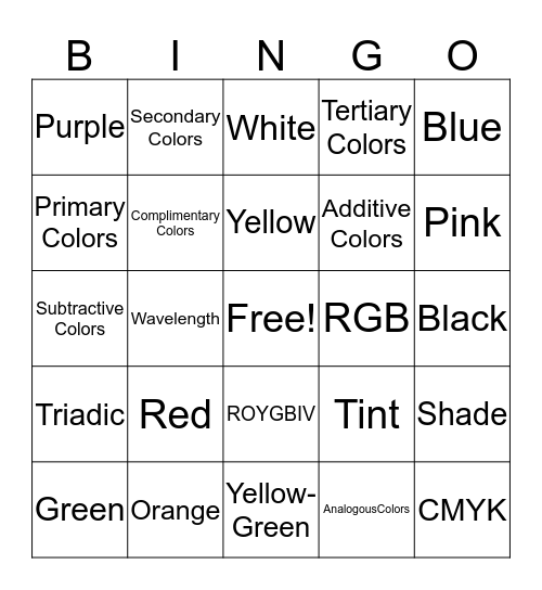 Color Review Bingo Card