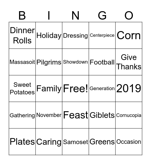 Thanksgiving Bingo Card