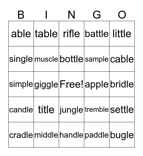 Alan's Word Sort 29 Bingo Card
