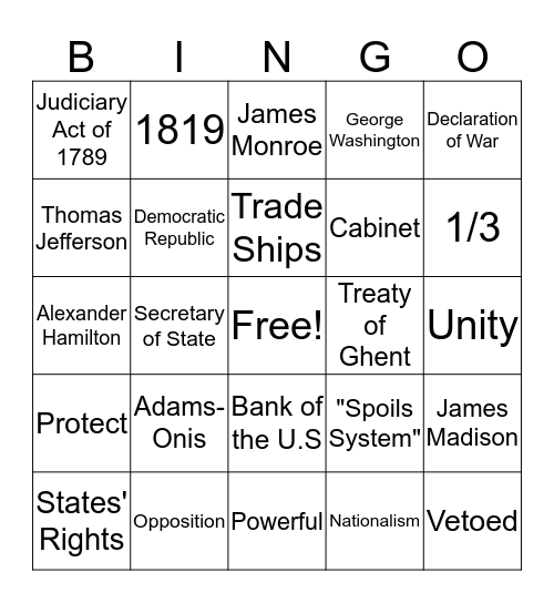 U.S HISTORY BINGO Card