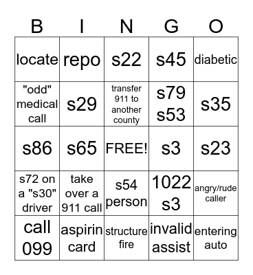 911 dispatcher Bingo Card