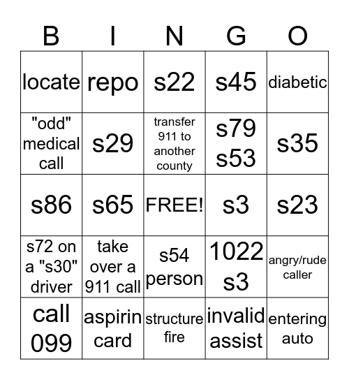 911 dispatcher Bingo Card