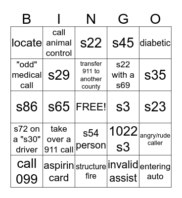 911 dispatcher Bingo Card