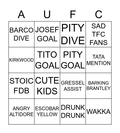 AUFC Bingo Card