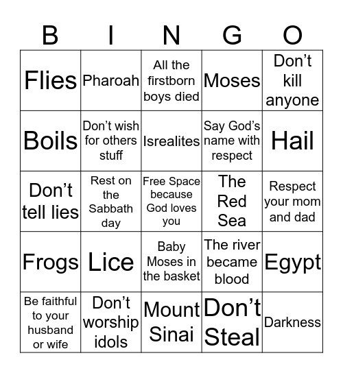 The Story of Moses Bingo Card
