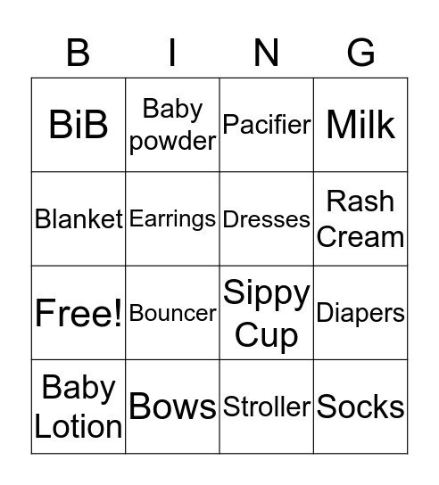 Baby Shower Bingo Card