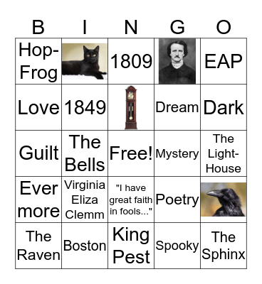 Elgar Allan Poe Bingo Card