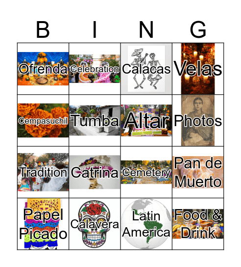 Dia de los Muertos Bingo Card