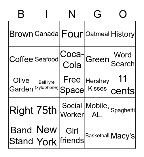 Grandma's 75th Bingo Card