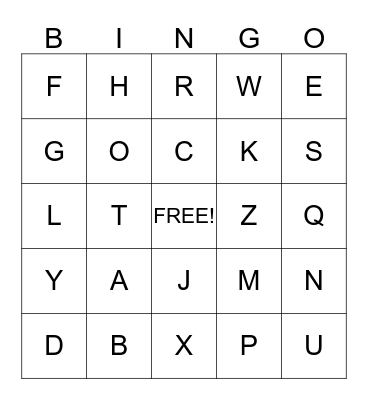 UPPERCASE LETTERS Bingo Card