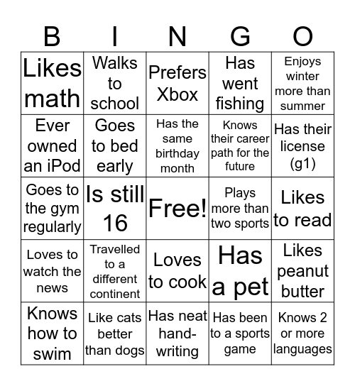 friendship bingo Card