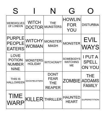 439 HALLOWEEN PARTY SONGS Bingo Card