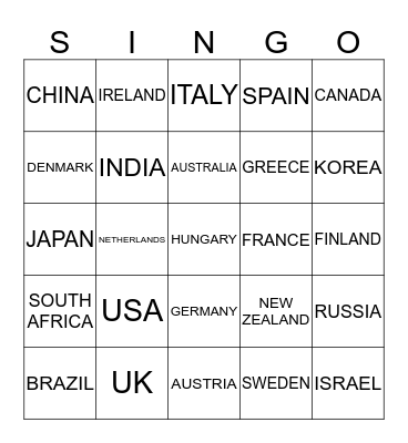 440 NATIONAL ANTHEMS Bingo Card