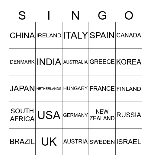 440 NATIONAL ANTHEMS Bingo Card