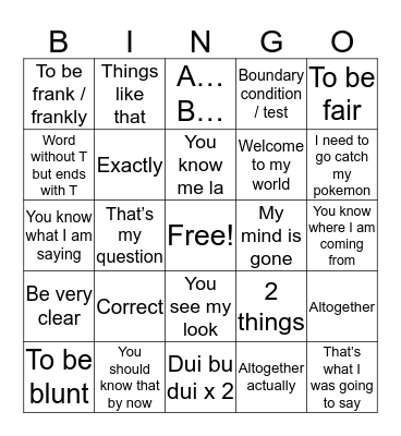 Things My Producer Said Bingo Card