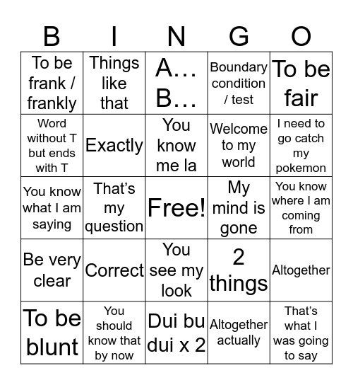 Things My Producer Said Bingo Card