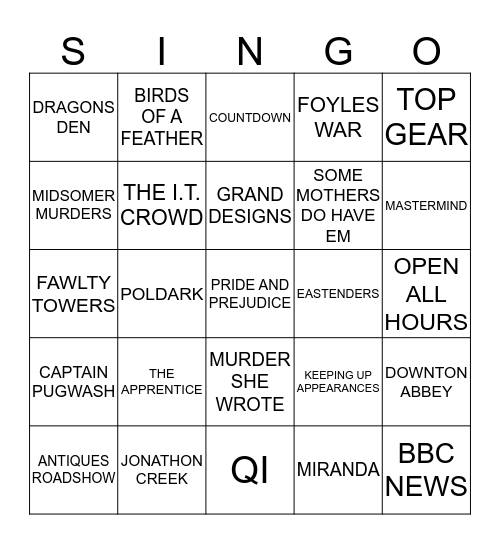 441 ENGLISH TV THEMES Bingo Card