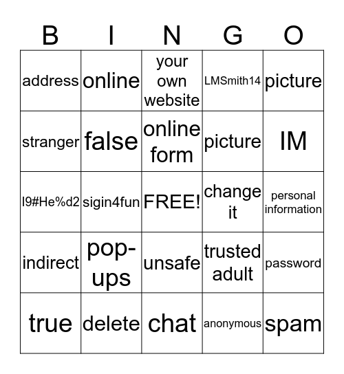 safty on line Bingo Card
