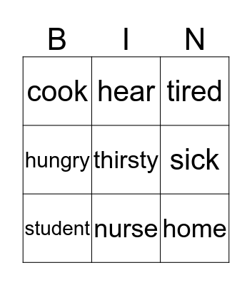 feelings, senses, jobs & places Bingo Card