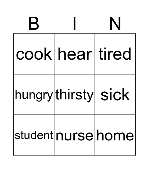 feelings, senses, jobs & places Bingo Card