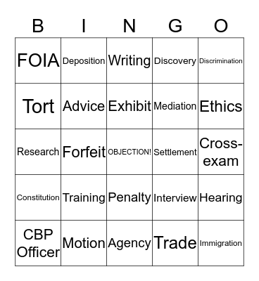 OFFICE OF ASSISTANT CHIEF COUNSEL Bingo Card