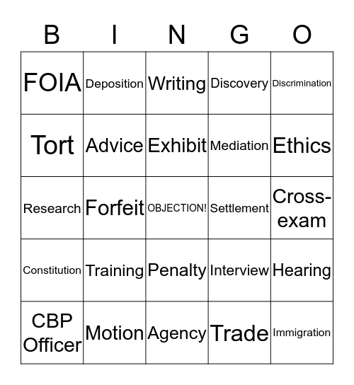 OFFICE OF ASSISTANT CHIEF COUNSEL Bingo Card