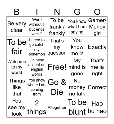 Things My Producer Said Bingo Card