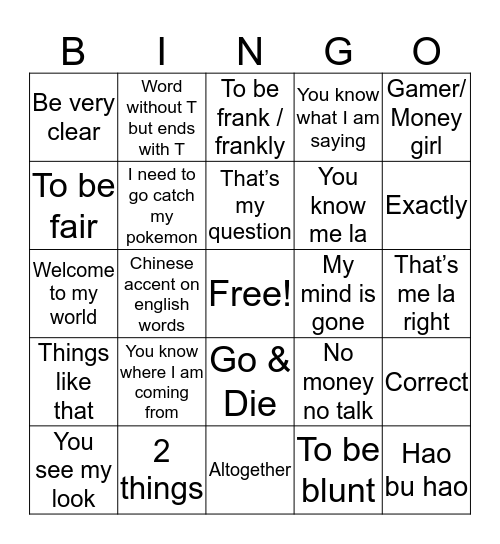 Things My Producer Said Bingo Card