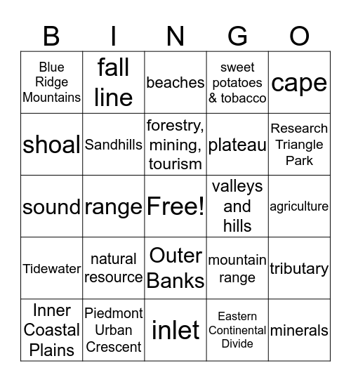 3 Regions BINGO Card