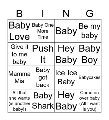 Fe's Baby Shower Bingo Card