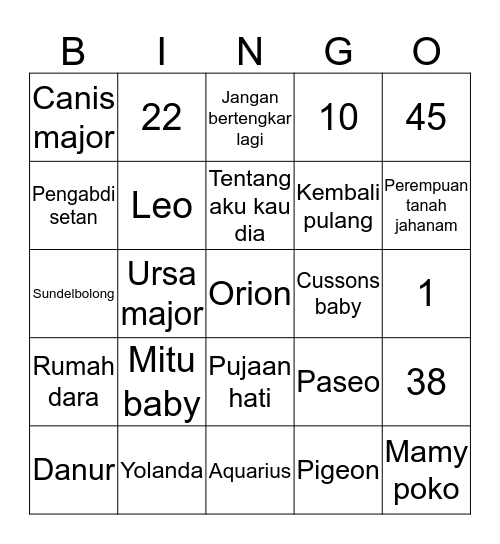 Aselole Bingo Card