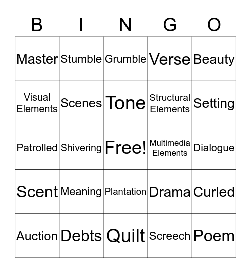 Vocabulary Bingo Card