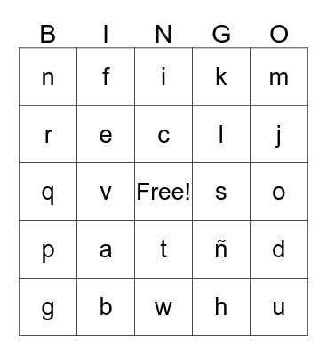 Alphabet Bingo Card