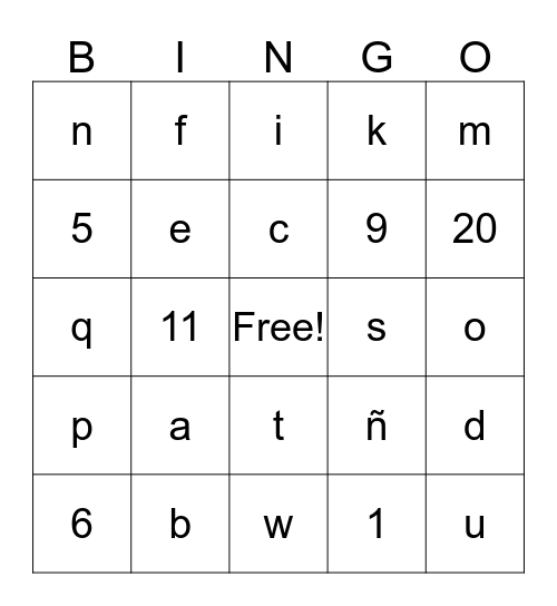 Alphabet Bingo Card