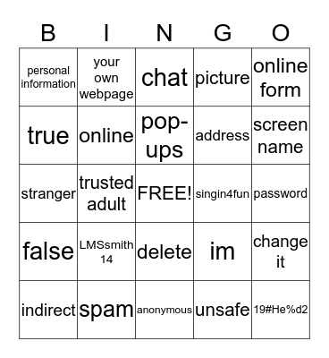 internet safty BINGO!!! Bingo Card