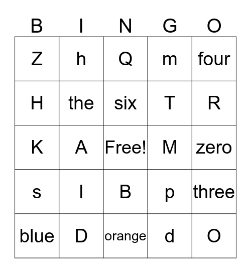 Letters! Bingo Card