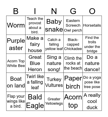 Halloween Nature Bingo!!! Bingo Card