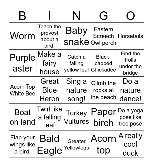 Halloween Nature Bingo!!! Bingo Card