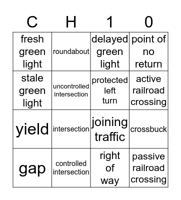 Intersections Bingo Card